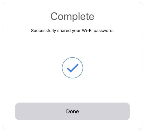 Sharing wi-fi password complete in iOS