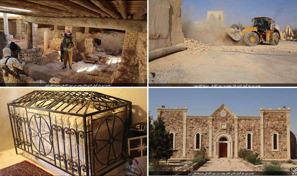ISIS fighters destroying the monastery at Mar Elian