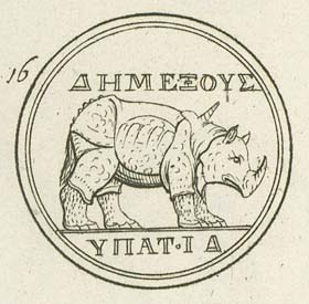 Andreas Morellius, golden coin of Domitian with the image of a rhinoceros, A.D. 88