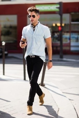 black jeans and tan boots