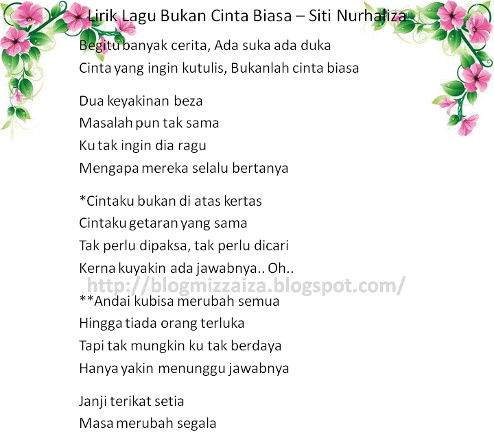 Download Lirik Lagu Bukan Cinta Biasa Siti Nurhaliza