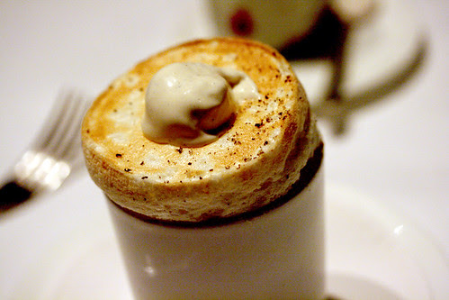 Rice Pudding Souffle with Raspberry Ripple Ice Cream