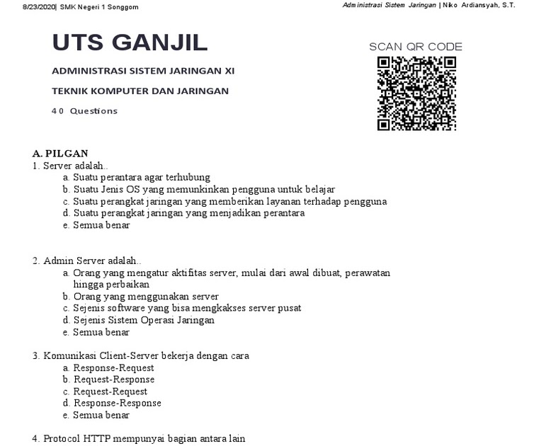 Soal essay administrasi sistem jaringan