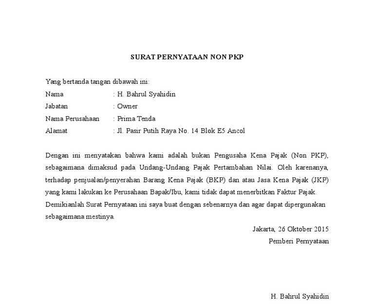 [Download 18+] Contoh Surat Pernyataan Perusahaan Non Pkp