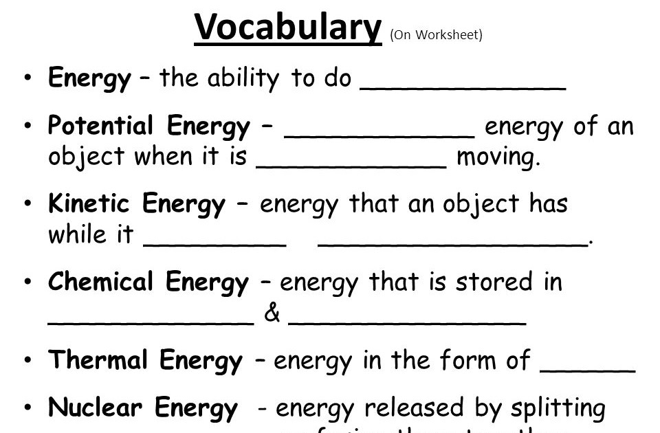 Types Of Energy Worksheet Answers - Rwanda 24
