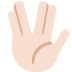 Raised hand with part between middle and ring fingers (light skin tone) 🖖🏻