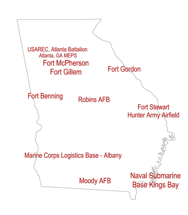Military Bases In Georgia Map | map of interstate