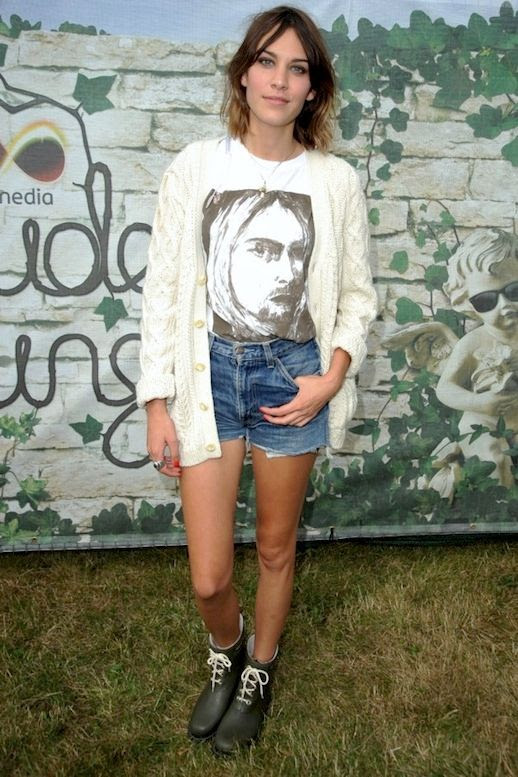 31 Le Fashion Blog 40 Of Alexa Chung Best Looks With Denim Shorts Kurt Cobain Tee Cardigan Rubber Boots Jean Cut Offs Via InStyle UK