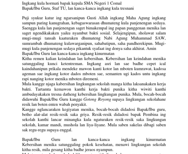Naskah Pidato Bahasa Jawa Dengan Tema Kebersihan Lingkungan Kumpulan Referensi Teks Pidato