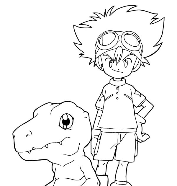 Joe And Gomamon From Digimon Anime For Kids Printable Free Coloring