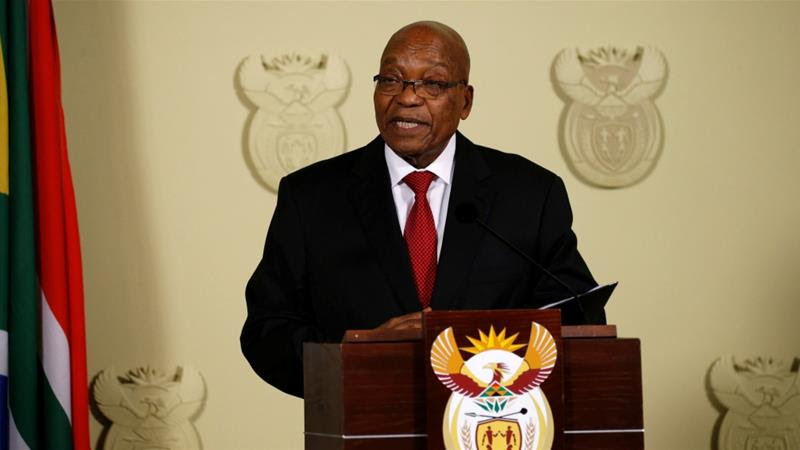 Jacob Zuma announced his resignation during a speech at Union Buildings in Pretoria [Siphiwe Sibeko/Reuters]