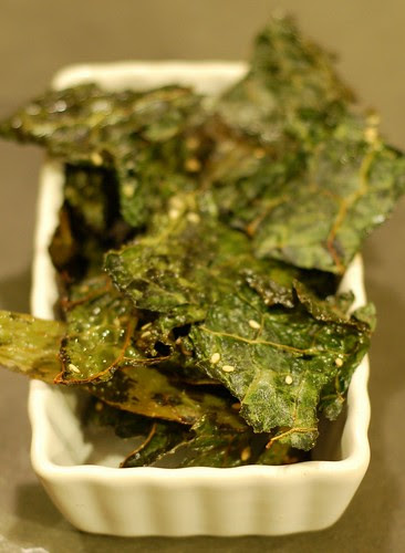 Kale chips with sesame seeds and sea salt by Eve Fox, Garden of Eating blog, copyright 2013
