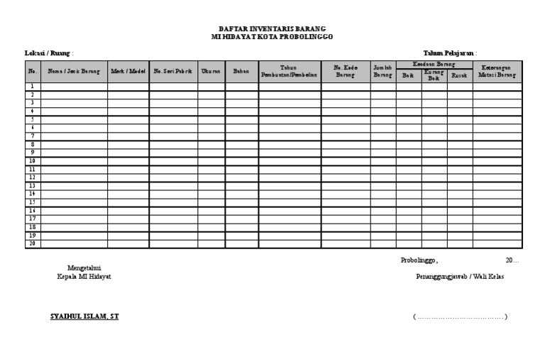 Contoh Format Daftar Inventaris Barang Kantor Top Pdf Daftar