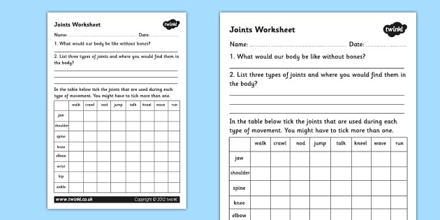 27 Joints Movement Worksheet - Free Worksheet Spreadsheet