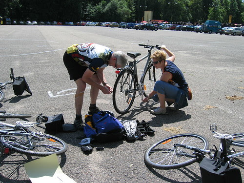 Getting the bikes ready near Chateau Konopiste