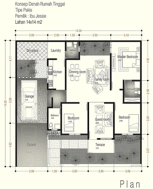 18 Denah rumah minimalis 6x9 memanjang ke belakang