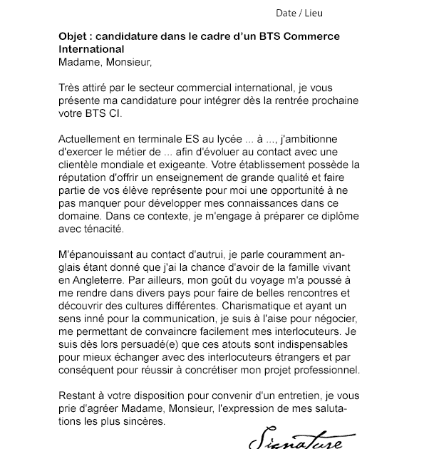 Exemple De Lettre De Motivation Pour Une Formation Bts Esf