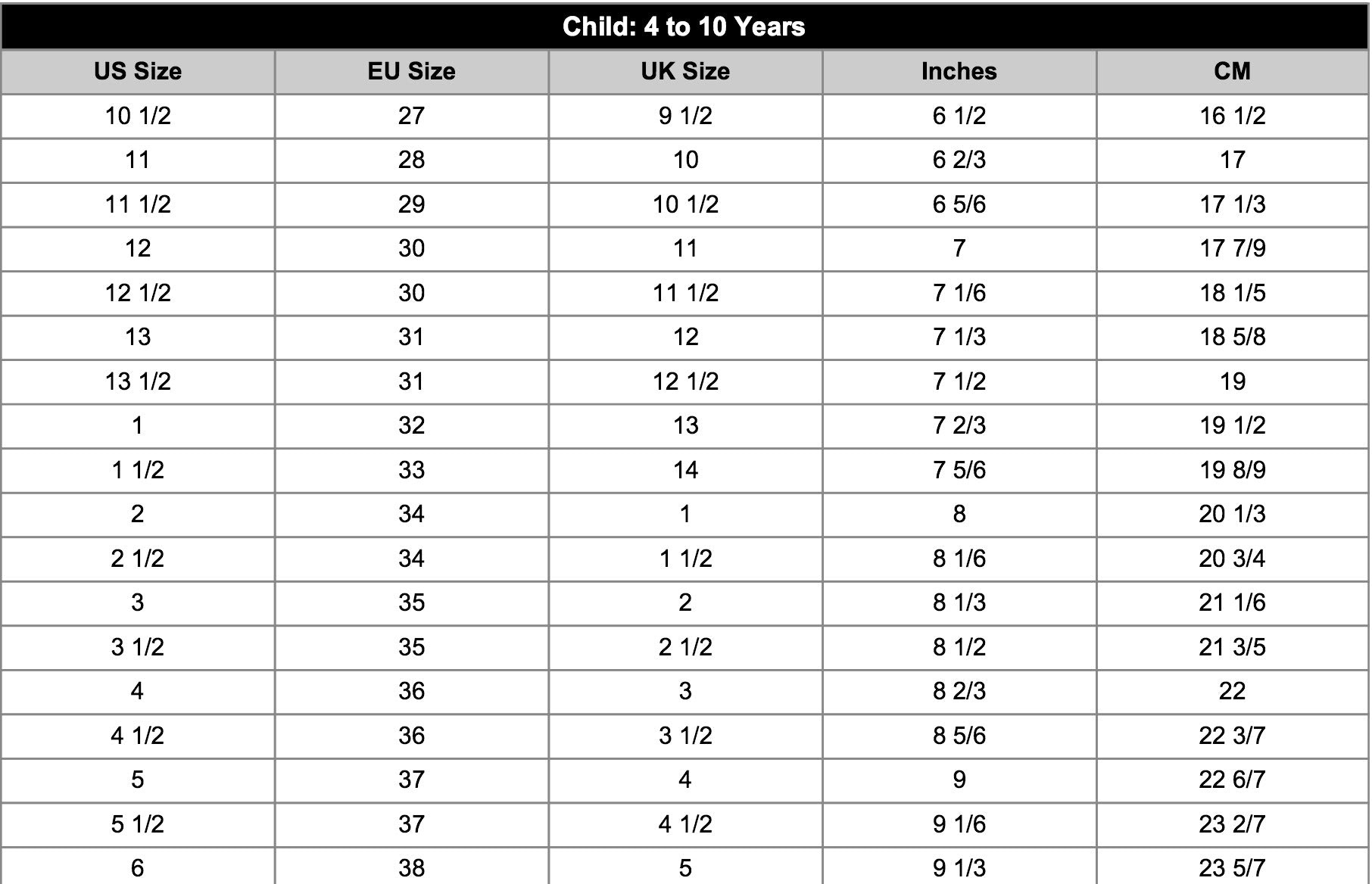 Toddler Girls Shoe Size Chart - Greenbushfarm.com
