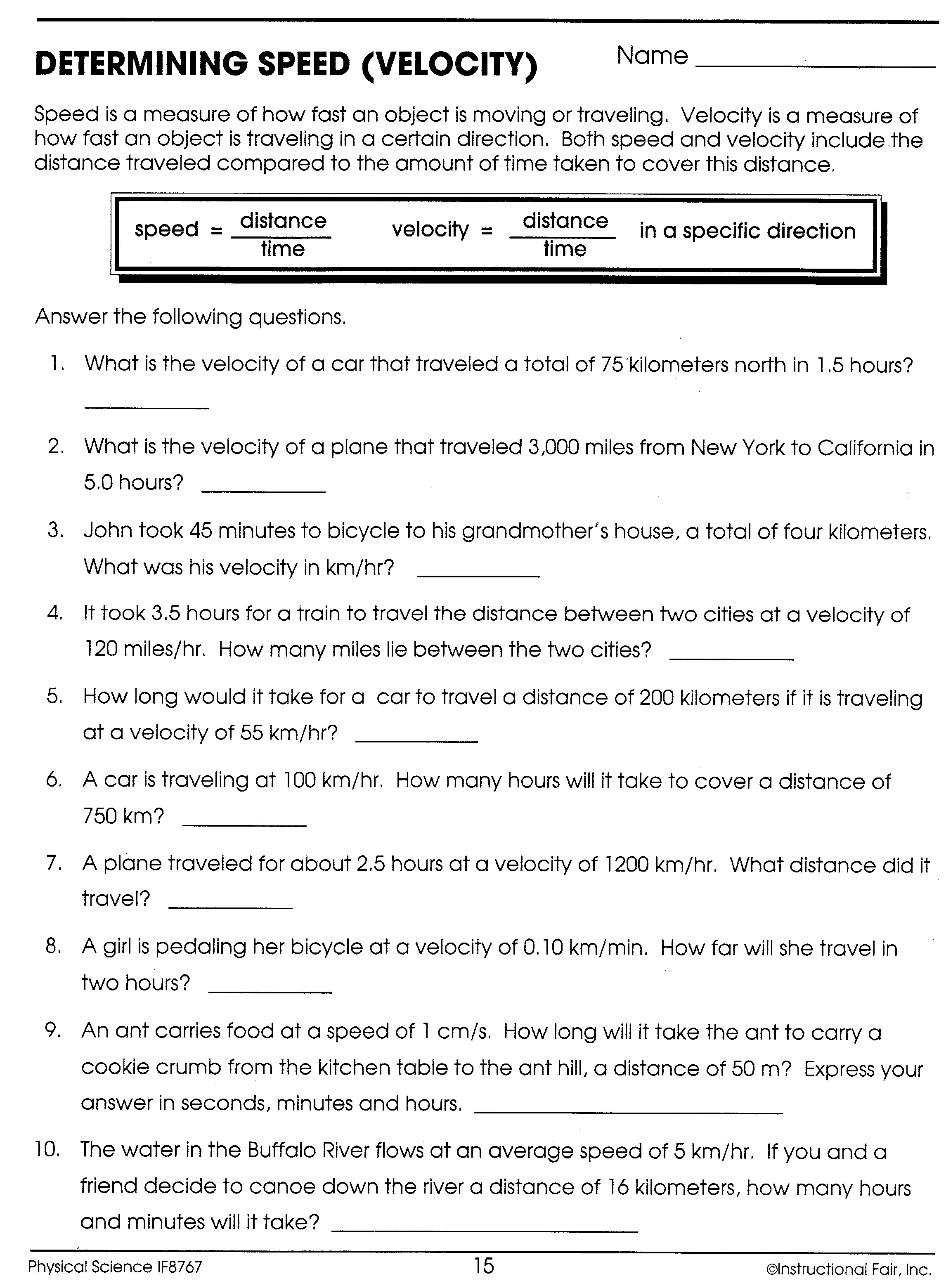 Determining Speed Velocity Worksheet Answers - Promotiontablecovers