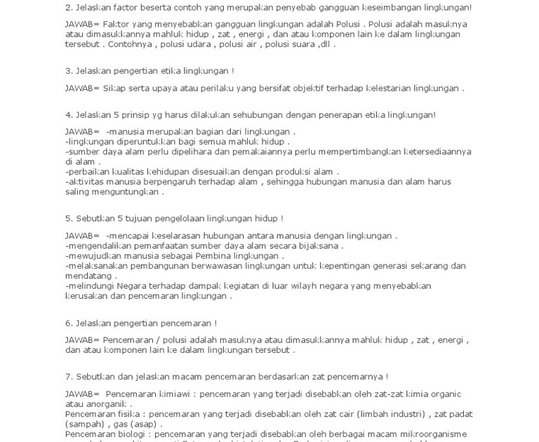 Soal Essay Tentang Pencemaran Lingkungan Beserta