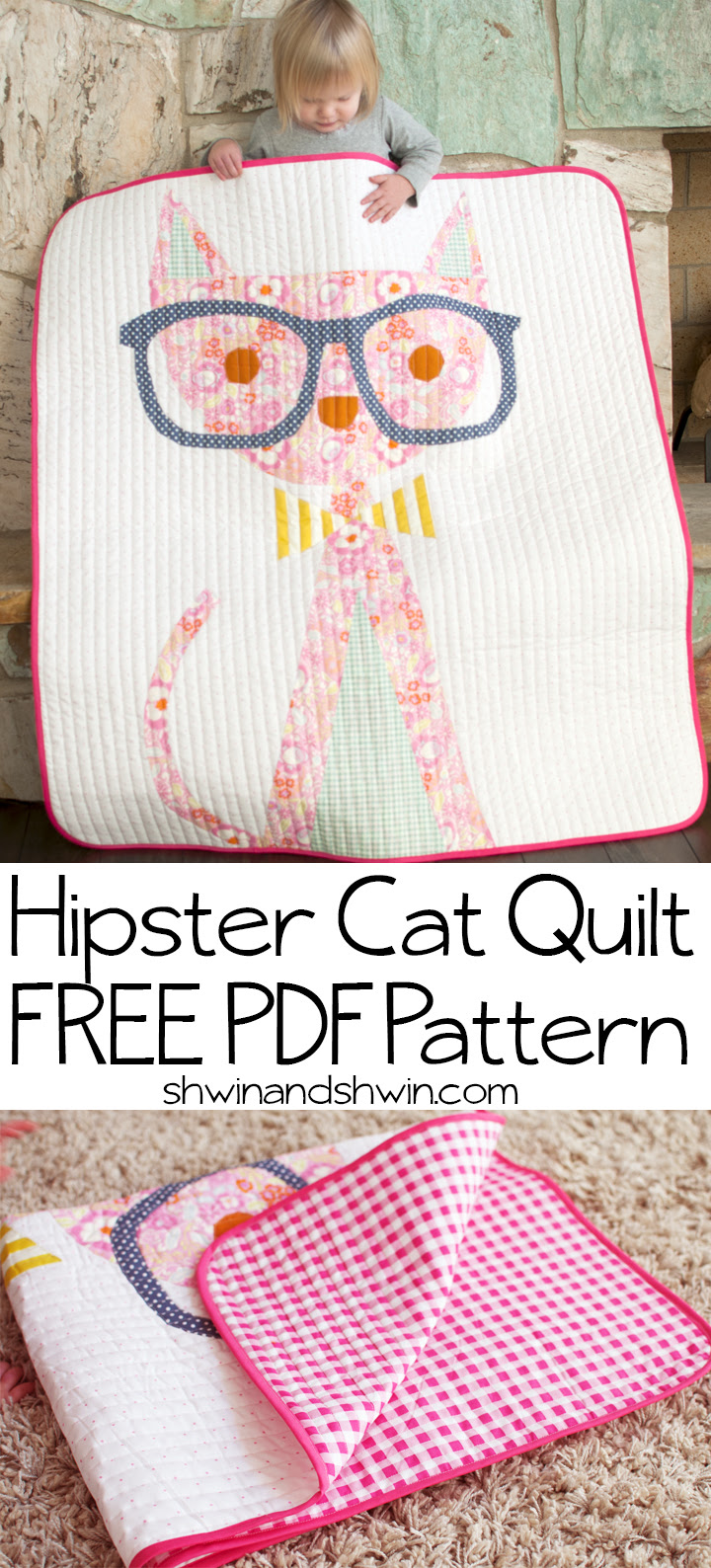 Hipster Cat Quilt || Free PDF Pattern || Shwin&Shwin