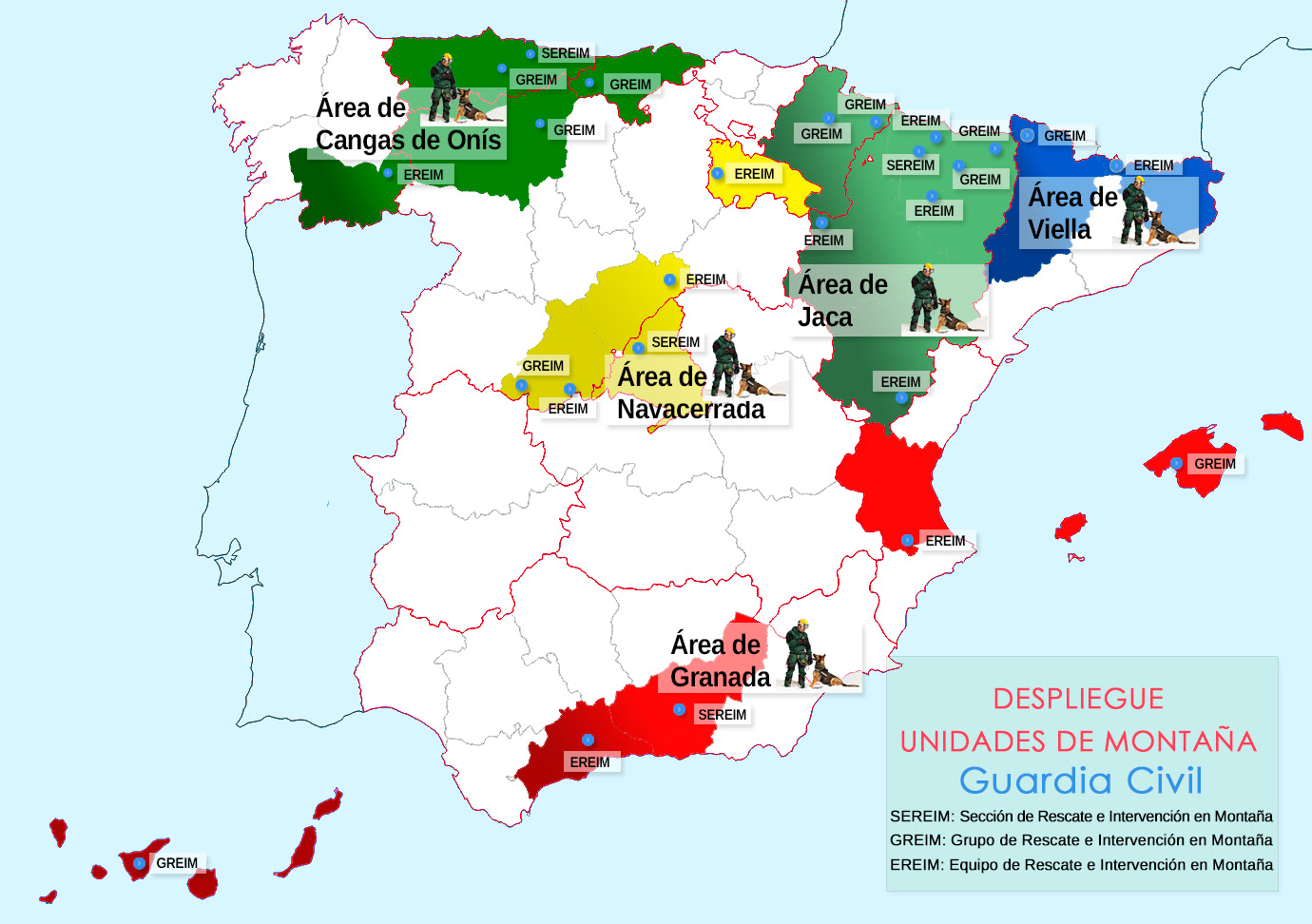 Mapa despliegue Unidades de Monataña de la Guardia Civil