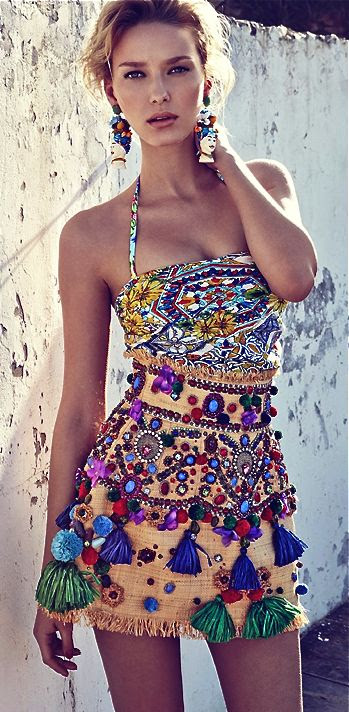 http://www.pinterest.com/pin/58828338857052831/ Dolce & Gabbana | Embellished Tassel Skirt #bohemian ☮k☮ #boho