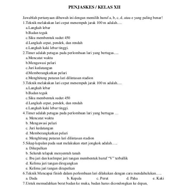 Soal Essay Penjas