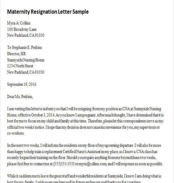 Writing A Letter Of Resignation After Maternity Leave