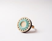 wooden laser cut spirograph ring . mint green thread . geometric circle - TheLittleChilli wooden laser cut spirograph ring . mint green thread . geometric circle - TheLittleChilli