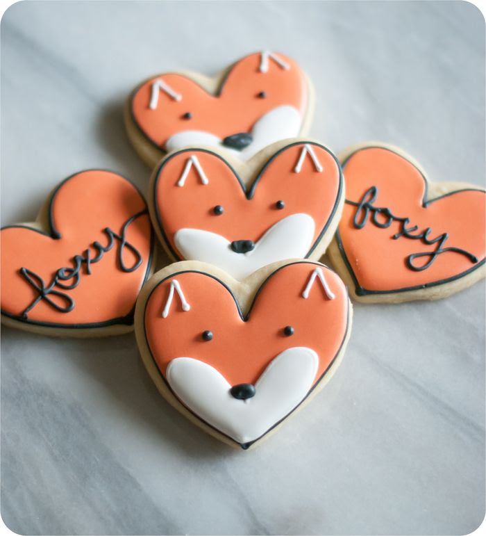 fox cookies made from a heart cookie cutter : post has decorating tutorial and recipes