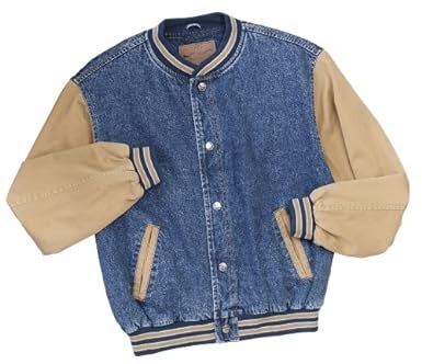 Port Authority Denim and Twill Letterman Jacket - Light Blue / Khaki:Varsity Jacket
