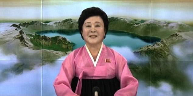 The announcement was delivered by news anchor, Ri Chun-hee (pictured during the announcement Sunday) - who has been making announcements on Korean Central Television for more than 40 years 