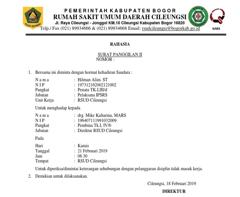 Contoh Surat Panggilan Pp 53 Tahun 2010 Kumpulan Surat Penting