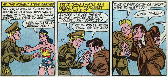 'Twist my arm, why doncha...oh, right, you are.' Sensation Comics #38