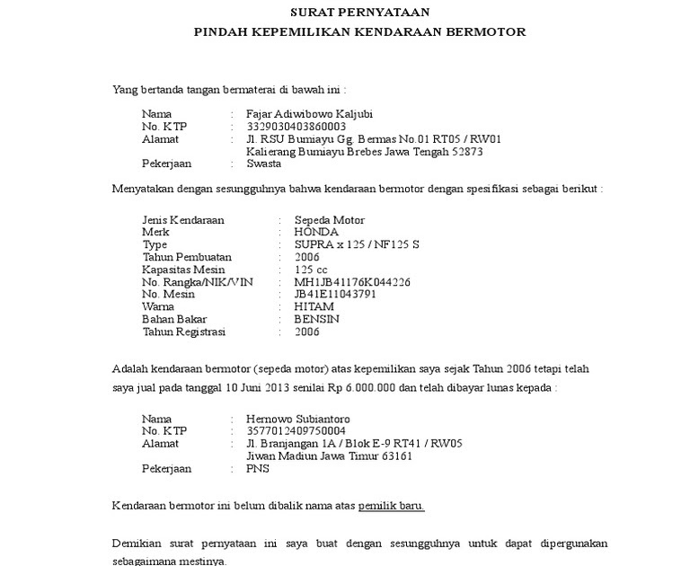 Surat Kuasa Kepemilikan Kendaraan  Surat Kuasa Kepemilikan Kendaraan