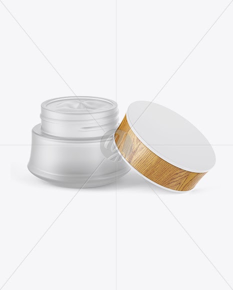 Download Opened Frosted Glass Cosmetic Jar W/ Wooden Cap ...