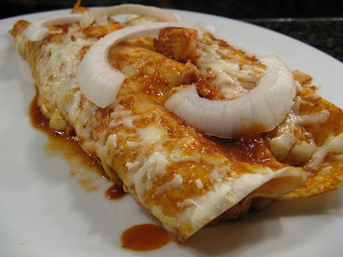 Red Chili Enchiladas with Chicken & Melted Cheese