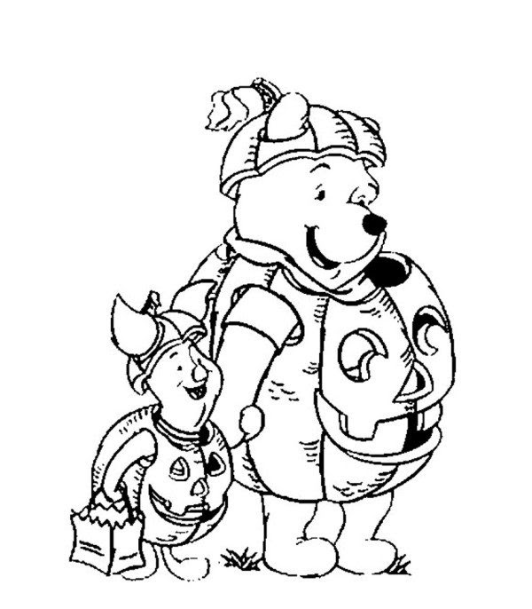 Simple Winnie The Pooh Halloween Coloring Pages with simple drawing