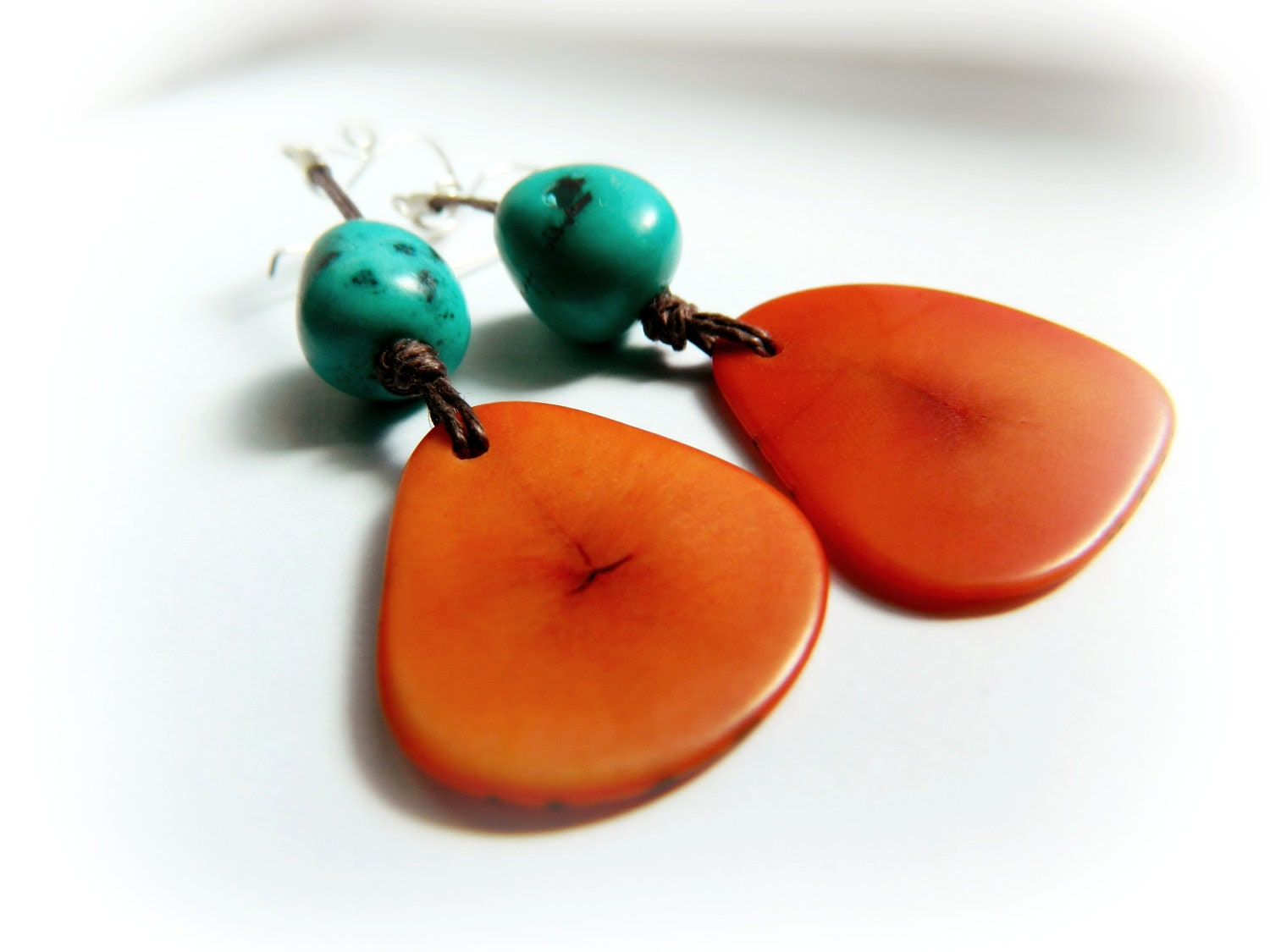 Tagua Tangerine Earrings - Turquoise Amazon Seed / Sterling Silver - TaniaCaveneciaTorres Tagua Tangerine Earrings - Turquoise Amazon Seed / Sterling Silver - TaniaCaveneciaTorres