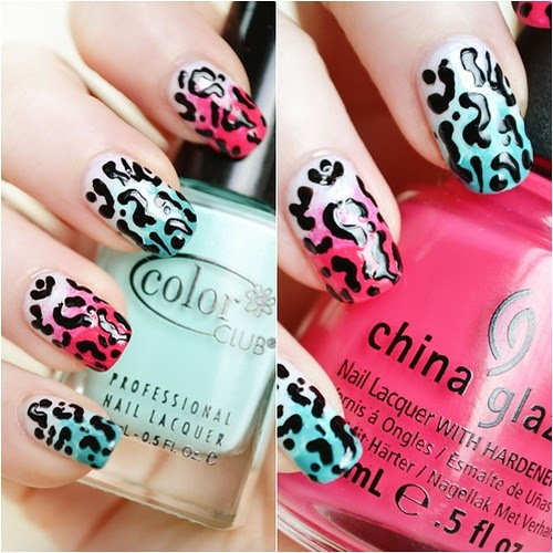 Gradient Leopard Print nails