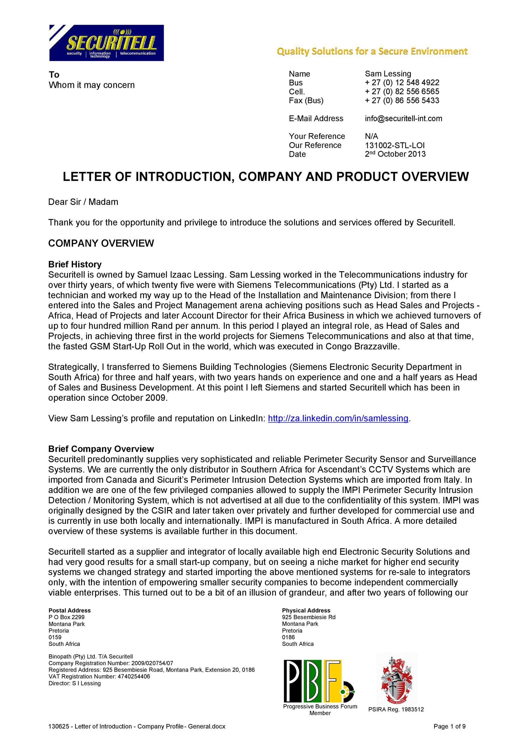 Company Introduction Letter Sample Pdf For Your Needs Letter Template 