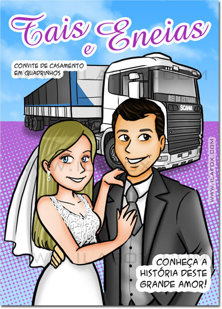 Convite em quadrinhos, convite personalizado, história do casal, convite personalizado para casamento, by ila fox