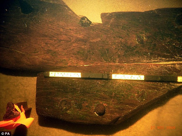 This is believed to be part of the wreckage of the 18th Century warship which sank off the coast of Chile