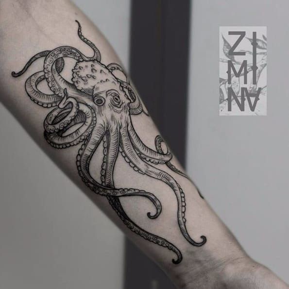 forearm arm kraken tattoo