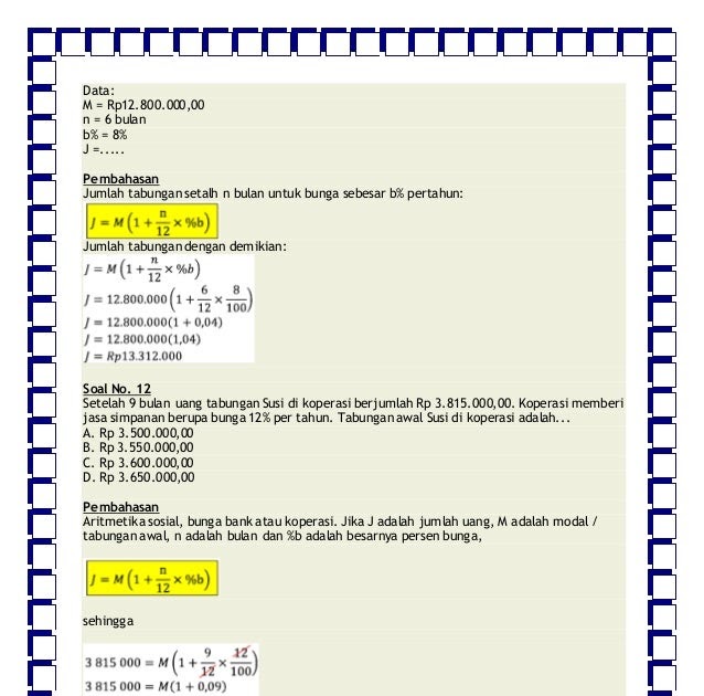 Soal Dan Pembahasan Aritmatika Sosial