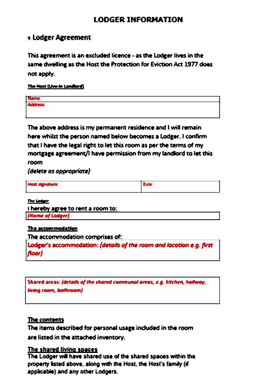 Lodger Agreement Template