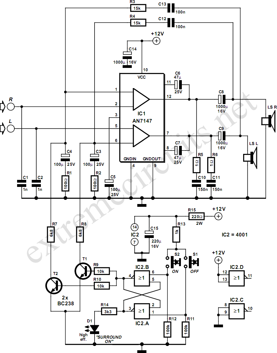 5.1 Surround Sound Circuit Diagram - 4 Channel Multi Mode Audio