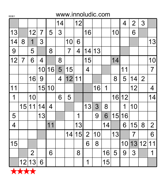 Free Printable Sudoku 16x16 Numbers