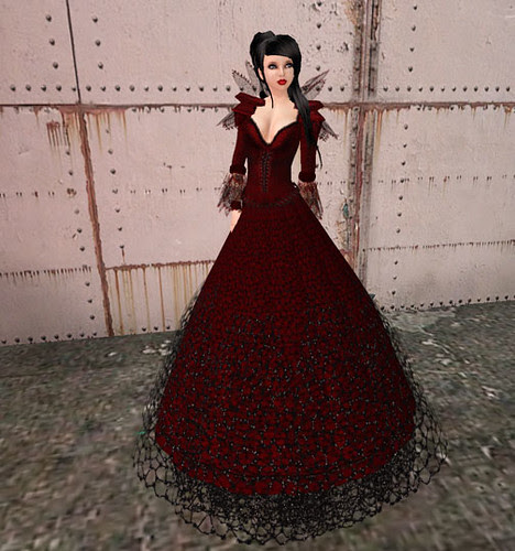 Crimson Shadow- Webbed n Lace - Long skirt & Collar